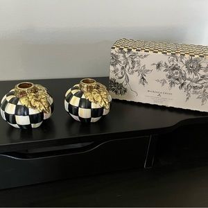 *retired* Mackenzie Childs Pumpkin Candle holder with leaf detail